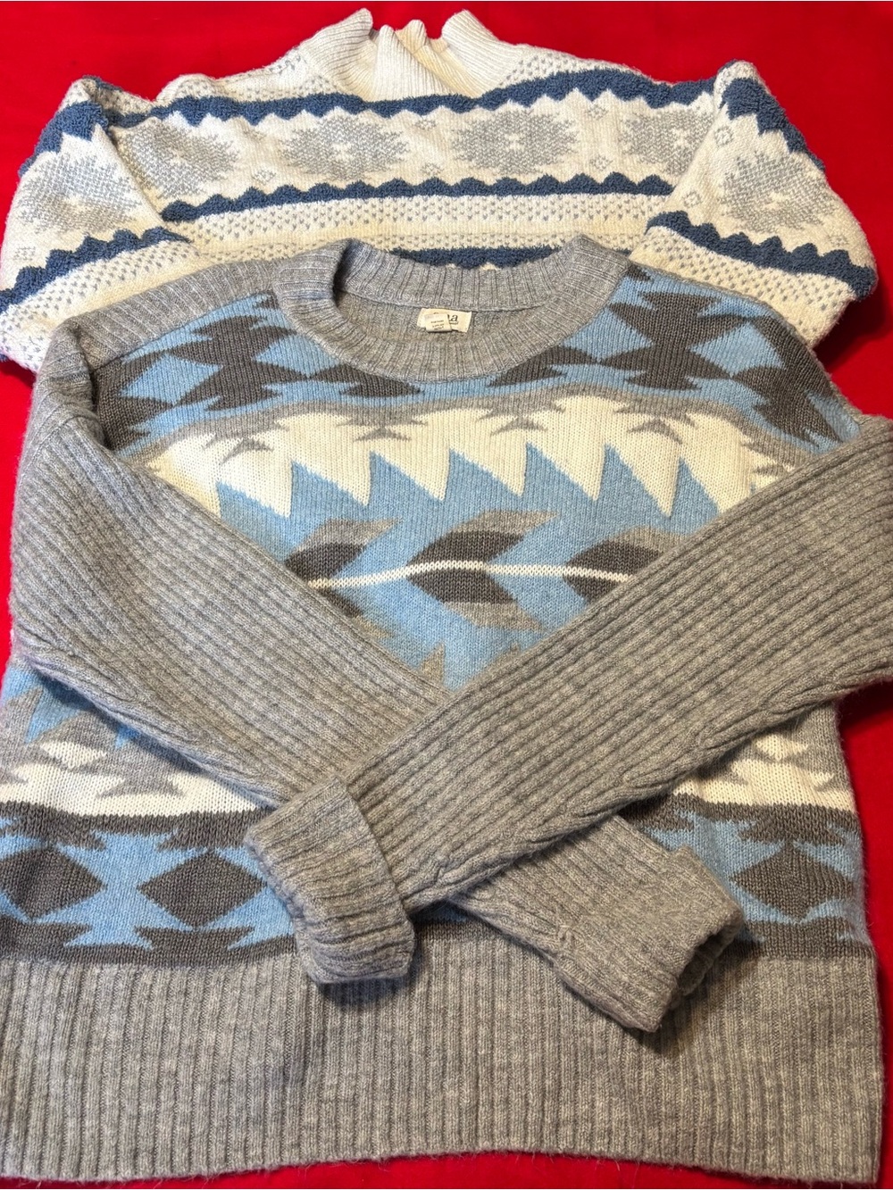 ANA Gray & Light Blue set of two Crew Neck Patterned Ladies Sweaters size PL